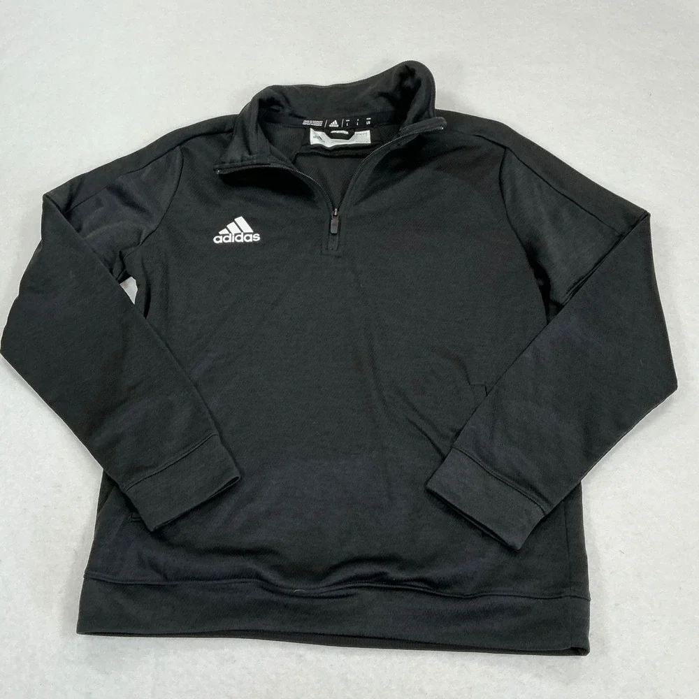 Adidas Mens Black Quarter Zip Pullover Long Sleeve Mock Neck Sweatshirt Size L